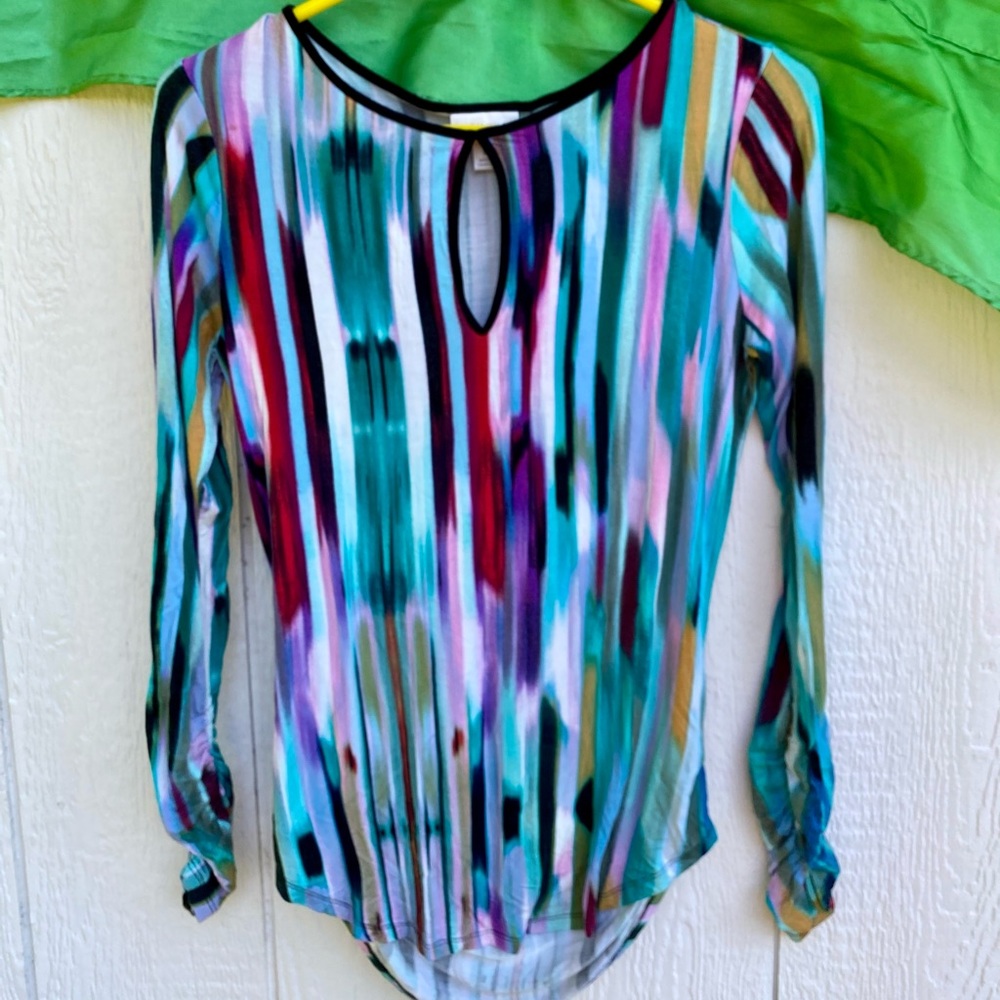 Bisou Bisou Ruched Colorful Long Sleeve Shirt